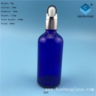 100ml blue glass essential oil bottle with matching rubber head dropper